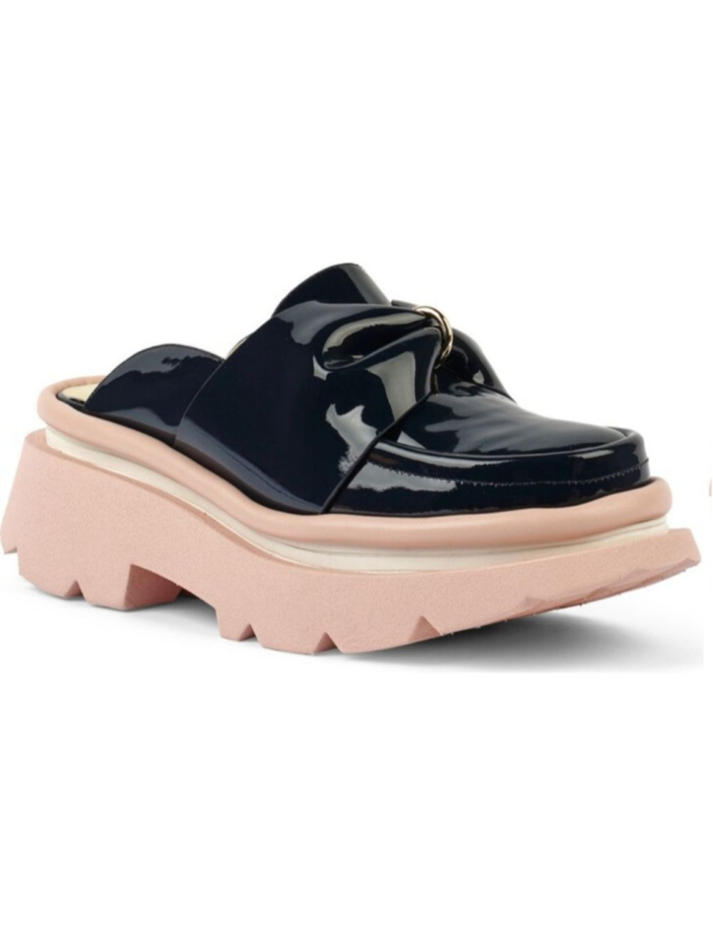 4CCCCEES Crunch Navy Patent Bow Platform Mules Size 39 8